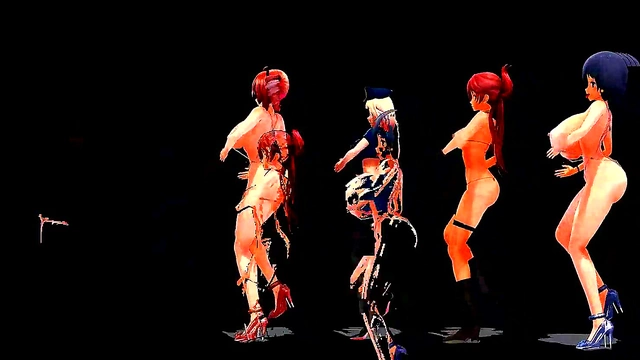 Four Big-Titted Anime Girls Dance Seductively To A Song