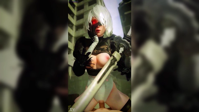 Sci-Fi Android 2B Takes Charge in PublicCowgirl Outside VR Bliss