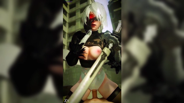 Sci-Fi Android 2B Takes Charge in PublicCowgirl Outside VR Bliss