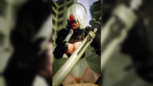 Sci-Fi Android 2B Takes Charge in PublicCowgirl Outside VR Bliss