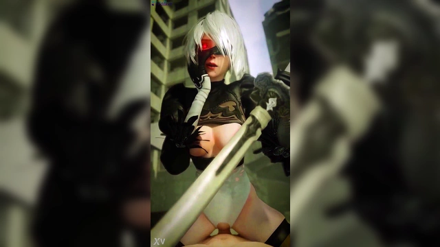 Sci-Fi Android 2B Takes Charge in PublicCowgirl Outside VR Bliss