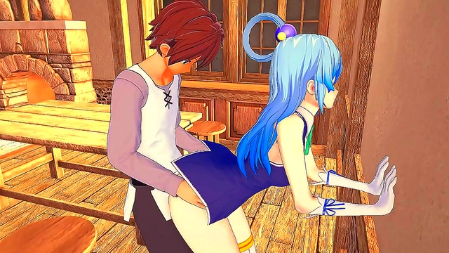 Kazuma Unleashes Secret Skills on Goddess Aqua for Intense 3D Hentai Action