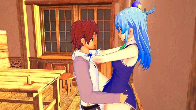 Kazuma Unleashes Secret Skills on Goddess Aqua for Intense 3D Hentai Action