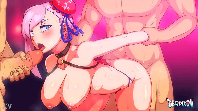 Pink-Haired Anime Goddess Gets Fucked By Group In Bikini For Juicy Orgasm