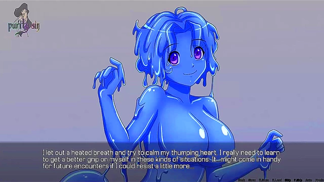 Blue-Haired Slime Girl Gives Happy Ending Blowjob & Facial In Quest Failed Anime