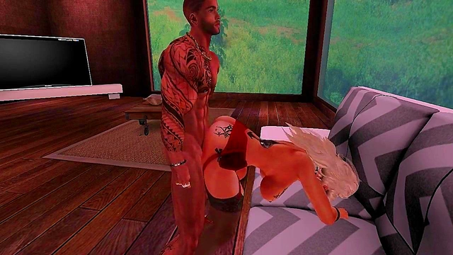 Blonde Anime Babe Enjoys Interracial Anal & Pussy Licking With Thick Black Cock