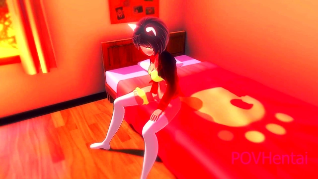 Neko Cat-Girl Satisfies Her Desires With 3D Hentai Anime Action