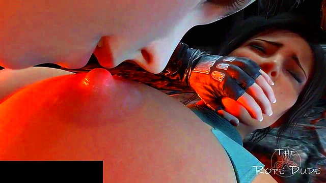Tifa Dominates Lara Croft With Bondage, Licking, and Kissing