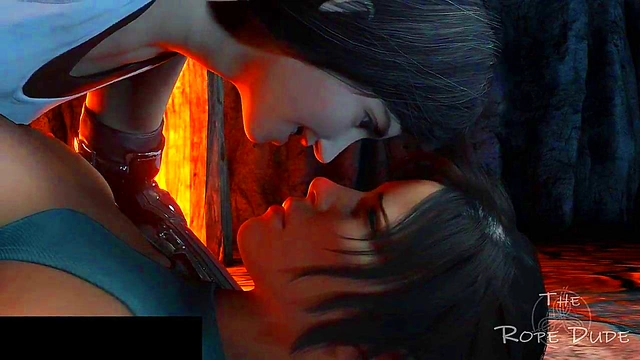 Tifa Dominates Lara Croft With Bondage, Licking, and Kissing