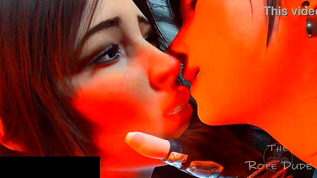 Tifa Dominates Lara Croft With Bondage, Licking, and Kissing