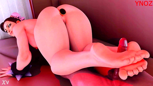 Chun-Li Gives Seductive FootJob With Her Stunning Body & Big Ass