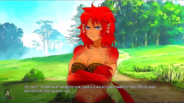 Redhead Lamia Witch Dominates Hero With Big Boobs & Muscular Strength