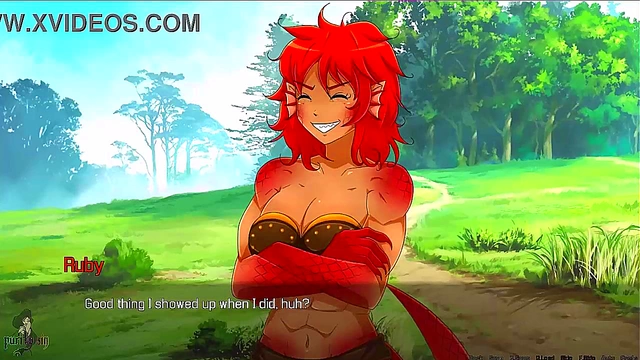 Redhead Lamia Witch Dominates Hero With Big Boobs & Muscular Strength