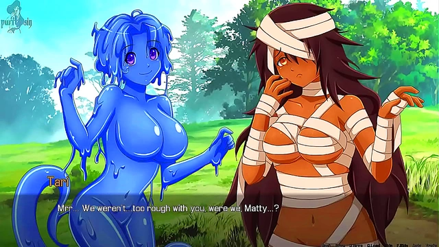 Monster MummyGirl Tari Seduces Ebony Heroine Jilly in Slime-Filled Swamp Adventure