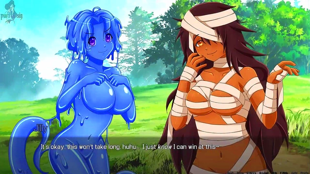 Monster MummyGirl Tari Seduces Ebony Heroine Jilly in Slime-Filled Swamp Adventure