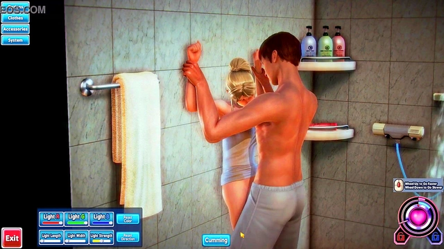 Blonde Honey Select Babe Gets Fucked in Shower With Bathrobe On