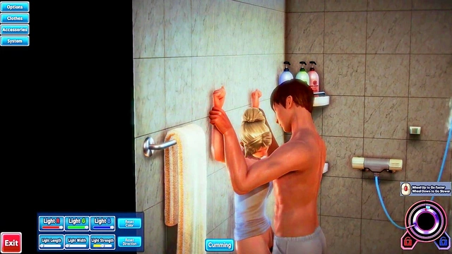 Blonde Honey Select Babe Gets Fucked in Shower With Bathrobe On