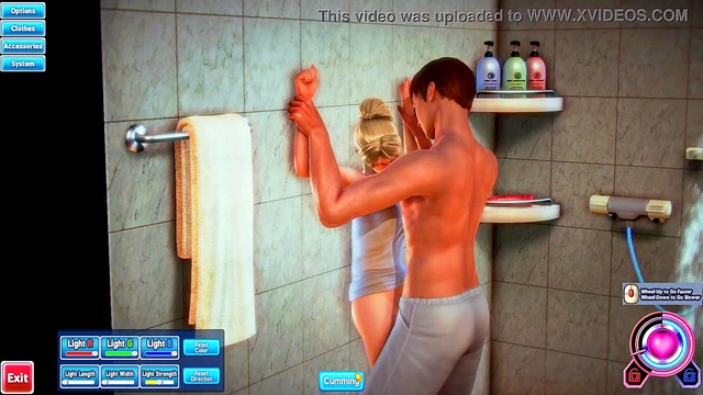 Blonde Honey Select Babe Gets Fucked in Shower With Bathrobe On