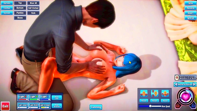 Blue-Haired Beauty Fingers Herself Before Intense Hentai Fucking Session