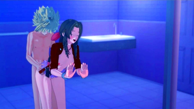 Aerith Rides Cloud's Dick in Bathroom Before Wall Fuck Creampie Orgasm