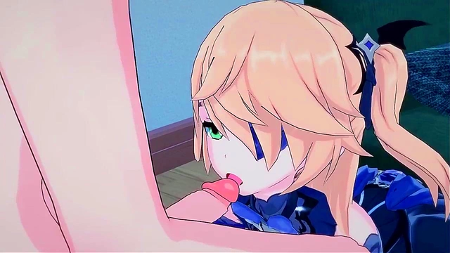 Cute Anime Fischl Sucks Dick Before Missionary Fucking for Creampie & Cum Swallow