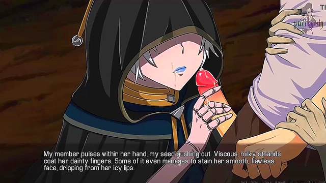 White-Haired Monster Girl Gives Seductive Handjob & Facial In Quest Failed Anime