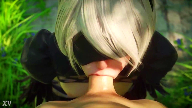2B from Nier Sucks Cock Outdoors in 3D Hentai POV Cartoon Action