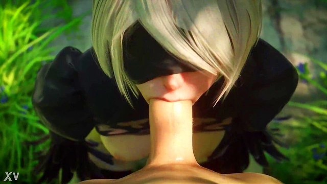 2B from Nier Sucks Cock Outdoors in 3D Hentai POV Cartoon Action