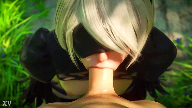 2B from Nier Sucks Cock Outdoors in 3D Hentai POV Cartoon Action