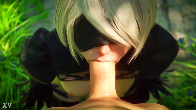 2B from Nier Sucks Cock Outdoors in 3D Hentai POV Cartoon Action