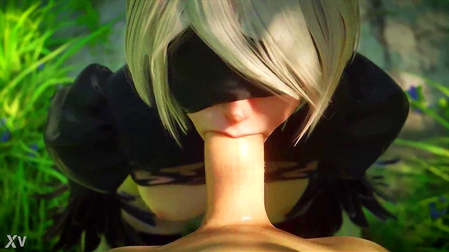 2B from Nier Sucks Cock Outdoors in 3D Hentai POV Cartoon Action
