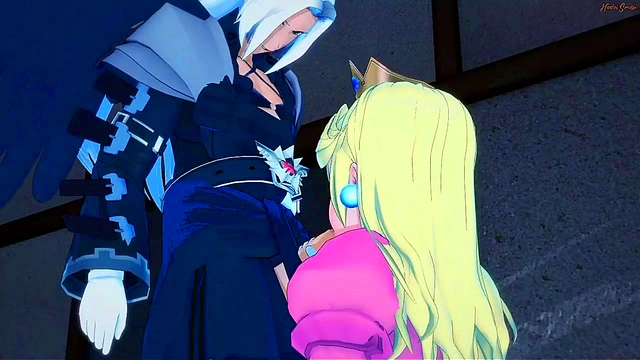 Blonde Princess Peach Gets Fucked Doggy Style by Sephiroth for Creampie Orgasm