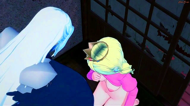 Blonde Princess Peach Gets Fucked Doggy Style by Sephiroth for Creampie Orgasm