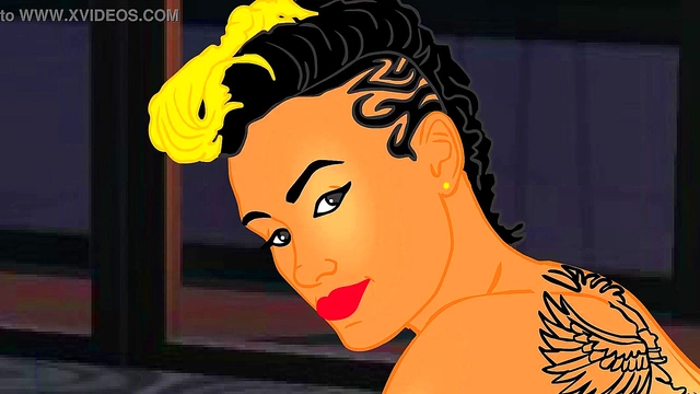 Sexy Latina Jazanti Flashes Her Tats & Big Ass in Busty Anime Cartoon