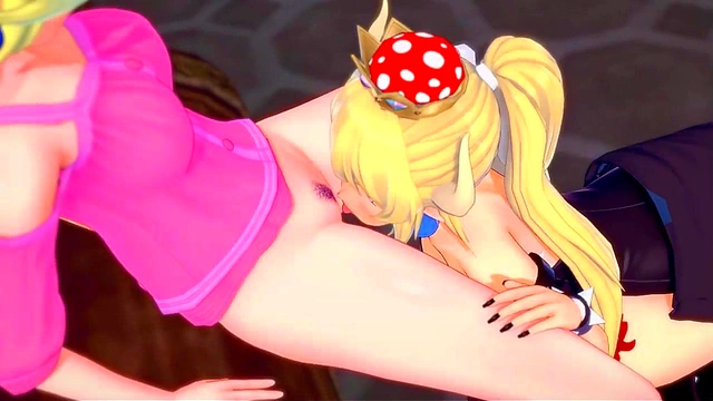Bowsette Licks Peach’s Pussy Before Scissoring Trib in Anime Lesbian Fun