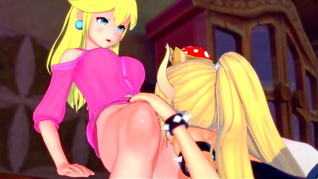 Bowsette Licks Peach’s Pussy Before Scissoring Trib in Anime Lesbian Fun