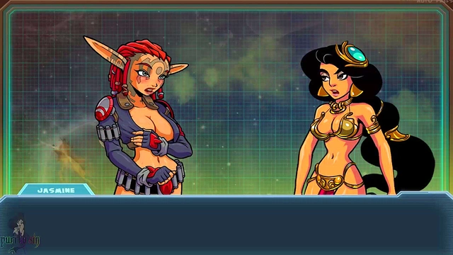 Redheaded Princess Jasmine Strips Teasingly for Alien Monster Girls