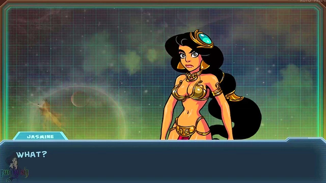 Redheaded Princess Jasmine Strips Teasingly for Alien Monster Girls