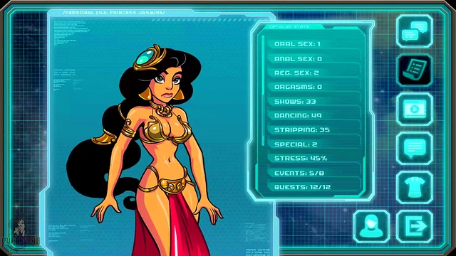 Redheaded Princess Jasmine Strips Teasingly for Alien Monster Girls