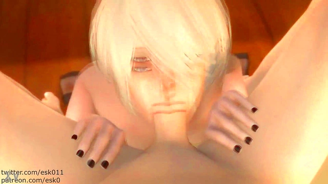 Submissive Nier Automata 2B Deepthroats & Swallows Hard Core Anime Blowjob