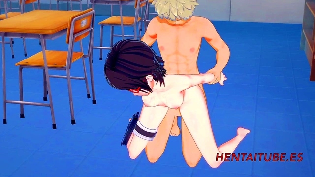 Bakugou & Sarada's steamy 3D Hentai Classroom Encounter with Big-Tit Cosplay Fun