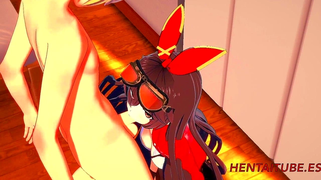 Amber from Genshin Impact Gives Mind-Blowing Blowjob & PussyFuck for Creampie