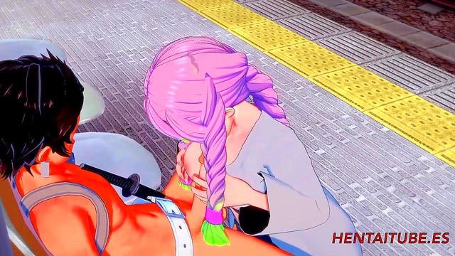 Mitsuri Kanroji from Kimetsu No Yaiba Fucks Tanjiro for Train Station Blowjob&Cumshot Creampie