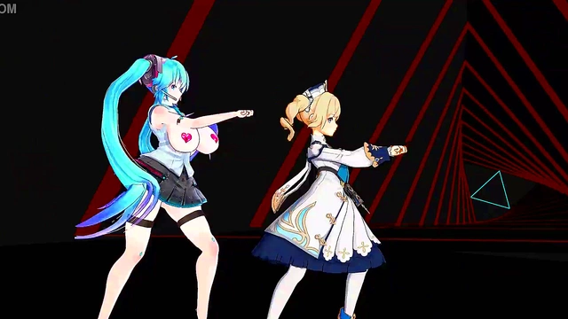 Two Anime Girls Sing Seductively While Undressing Together