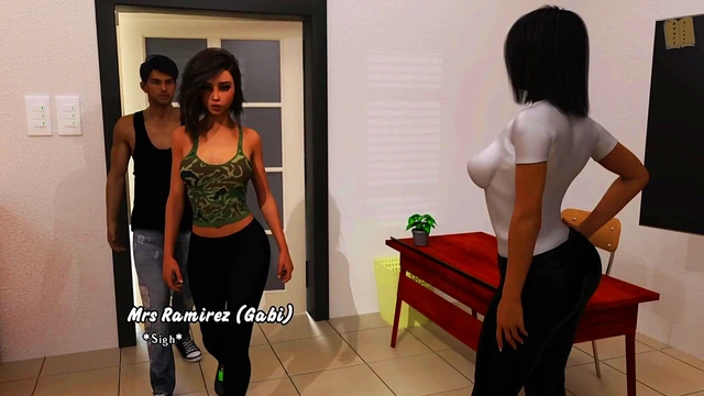 Hot Brunette With Big Tits Seduces John In Erotic 3D Hentai Visual Novel Scene