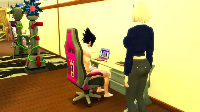 Sakura Catches Sasuke Masturbating While Naruto Fucks Sarada Hardcore