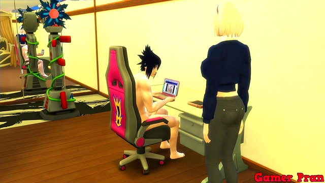 Sakura Catches Sasuke Masturbating While Naruto Fucks Sarada Hardcore