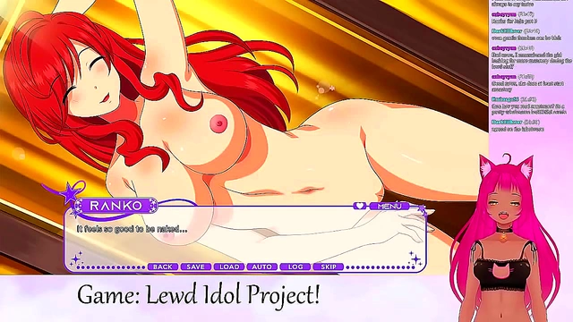 Lewd VTuber Neko Plays Anime Game With Lesbian Lingerie Action & Big Tits Yuri Fun