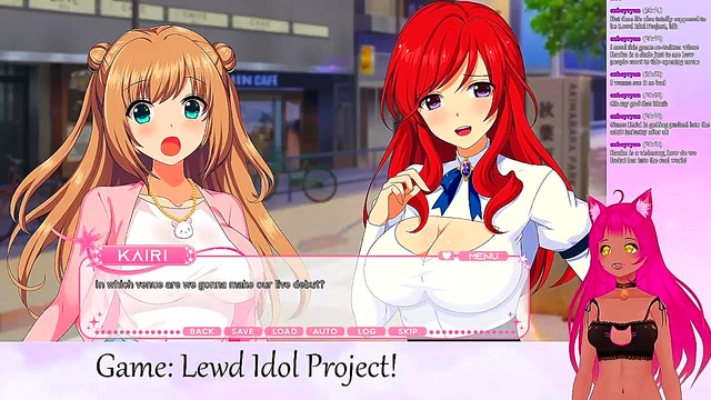 Lewd VTuber Neko Plays Anime Game With Lesbian Lingerie Action & Big Tits Yuri Fun