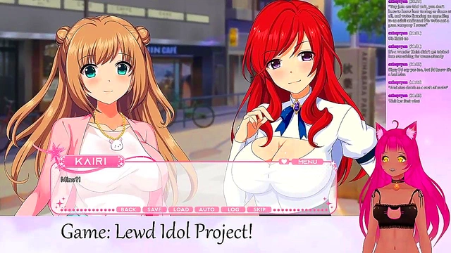 Lewd VTuber Neko Plays Anime Game With Lesbian Lingerie Action & Big Tits Yuri Fun